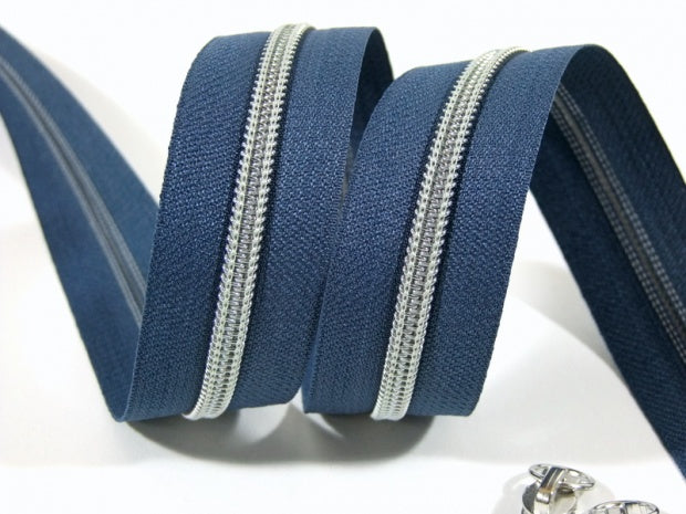 Endlosreißverschluss Metallisiert 6 mm jeansblau/silber