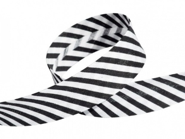 Schrägband Querstreifen 18 mm schwarz/weiß